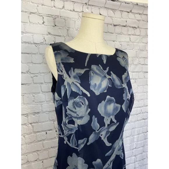 LAST CHANCE Mica Size 10 Navy Blue Floral Scoop Neck Midi Dress - Picture 3 of 6